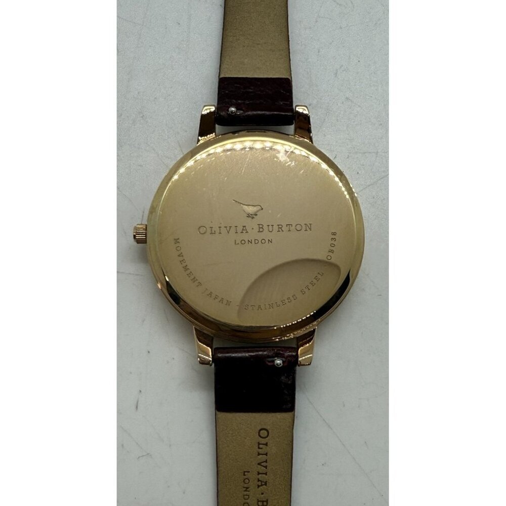 Olivia Burton Sunray Watch Women Rose Gold Tone Brown Leather Band White Face - Picture 2 of 8